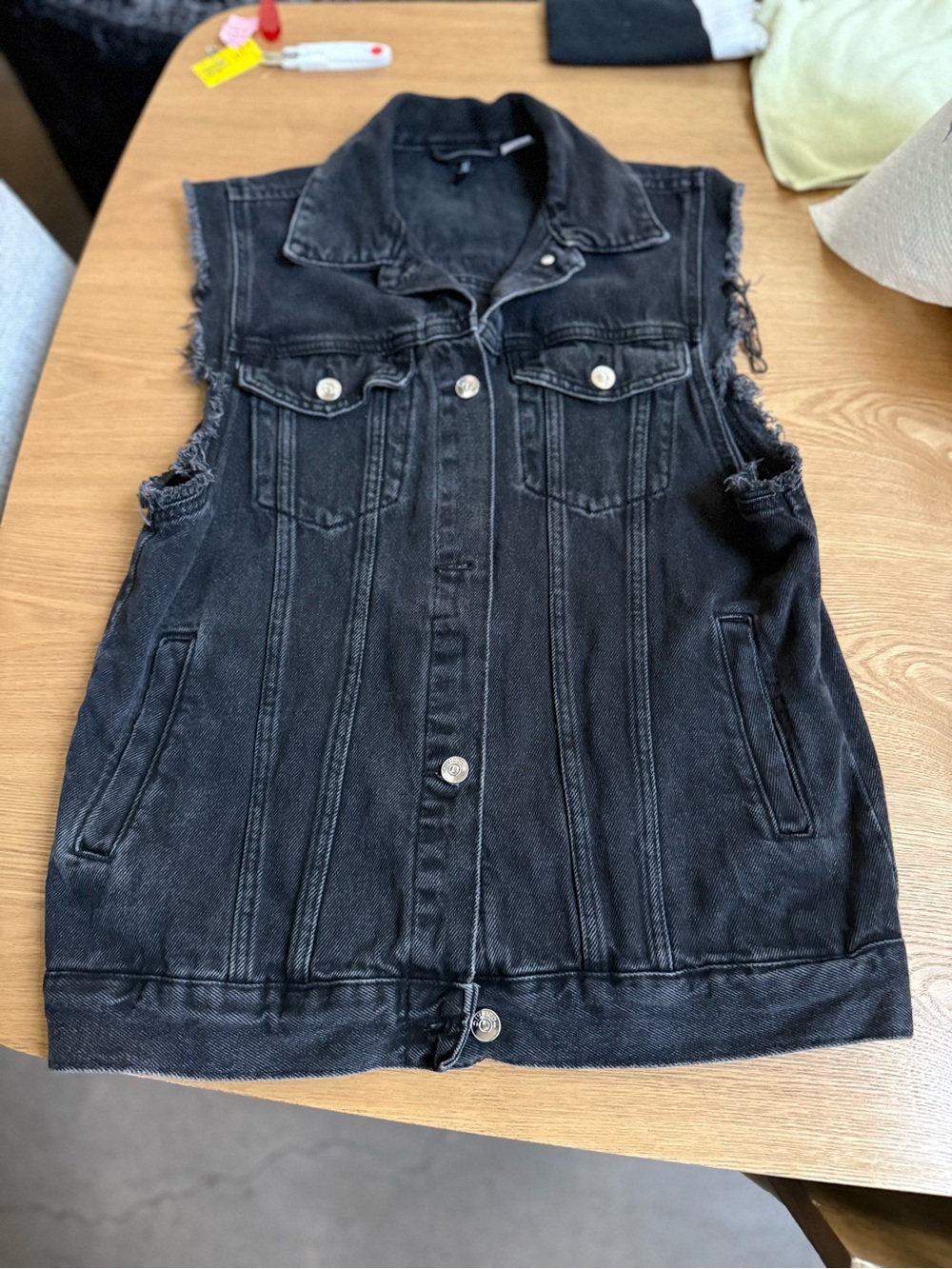 H&M Black Sleeveless Denim Vest with Distressed Armholes